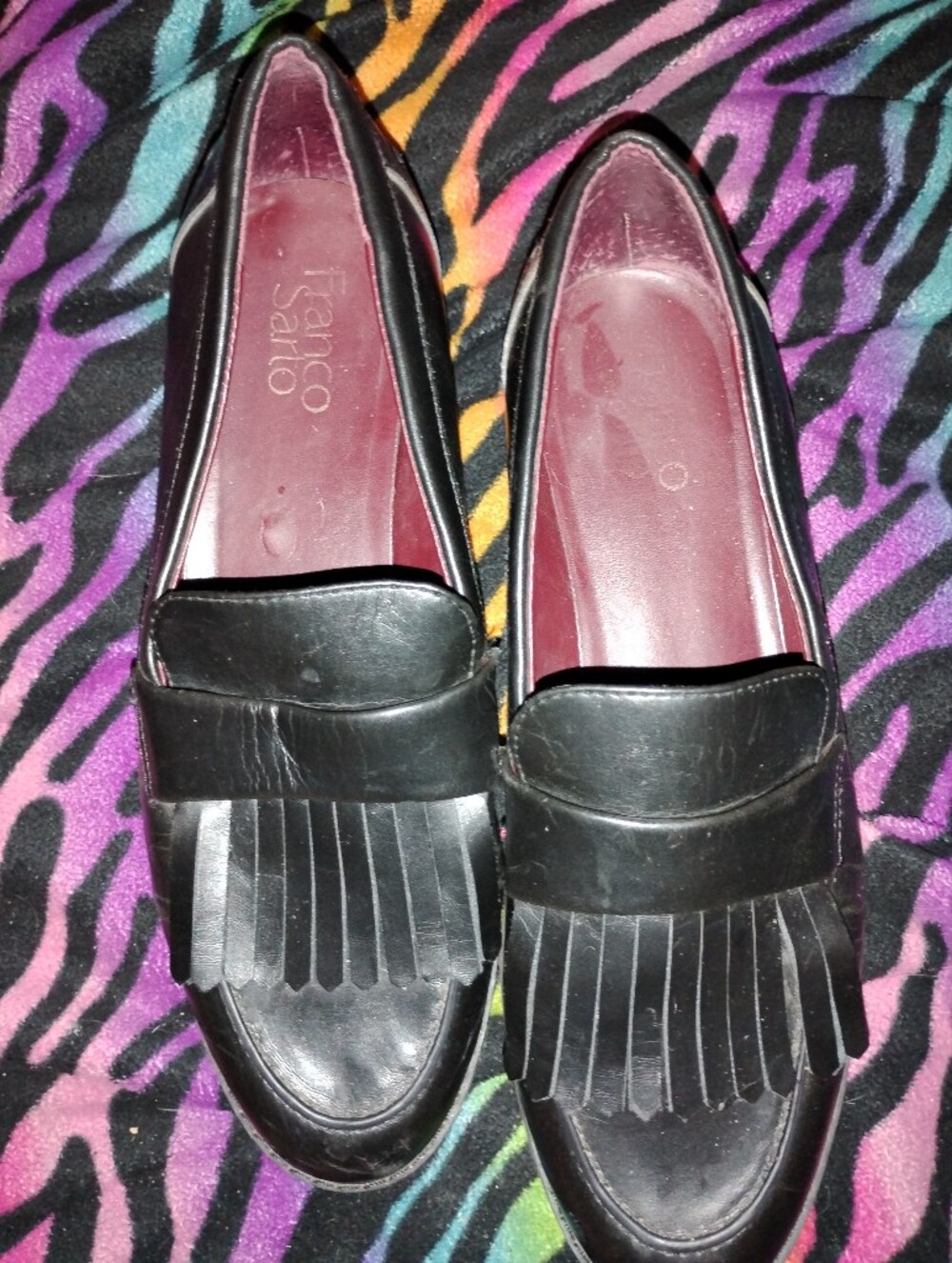Franco Sarto Black Leather Kiltie Loafers